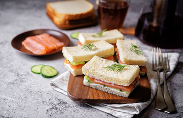 Salmon cucumber dill cream cheese tea sandwiches
