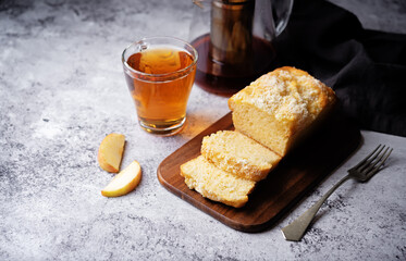 Apple cake with cup of tea
