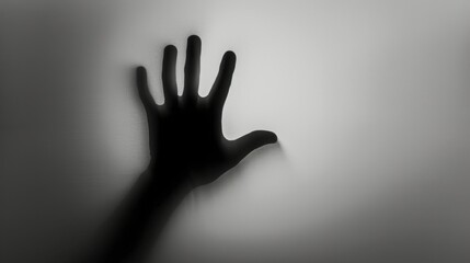 Hand silhouette on grey background. Blurred human hand shape out of focus - obrazy, fototapety, plakaty