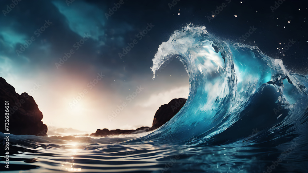Poster generate an abstract background with dynamic, abstract curves inspired by the fluidity of water, usi