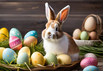 Easter bunny with eggs and decorations