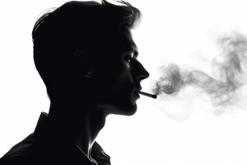 silhouette of a man smoking a cigarette on white background © Bulder Creative