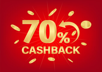 Cash Back or Money Refund. 70% Cash Back Offer for Discount. Online Shopping Concept. Vector Illustration. 