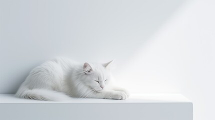 white cat on the white table