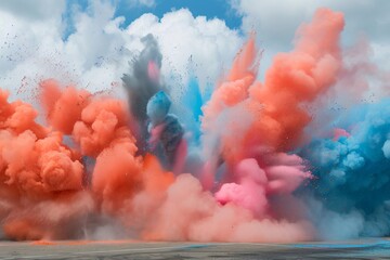 Colorful smoke explosion abstract background. Festival of the color, Phagwah, Holi. Happy holiday concept. Creative design for banner, poster 
