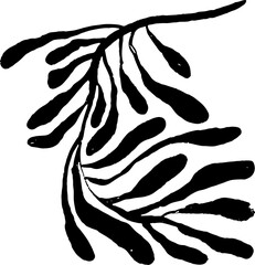 Simple Chalk Grunge Branch with Oval Leaves