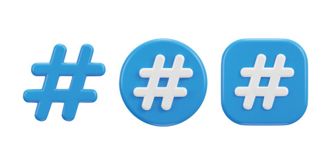3d hashtag icon vector illustration set