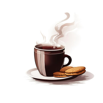 a mug of hot tea, coffee with cookies, snack, breakfast. artificial intelligence generator, AI, neural network image. background for the design.