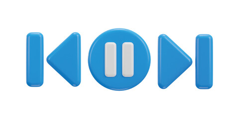 skip, next previous music play buttons 3d vector icon set
