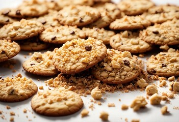 delicious cinnamon and chocolate chip oatmeal cookies on a white background