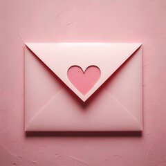 Closed pink envelope with heart cutout on pink textured background