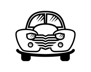 Retro cartoon car graphic design. Car is driving down the road symbol