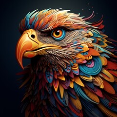 A majestic bird face logo with intricate details and vibrant colors