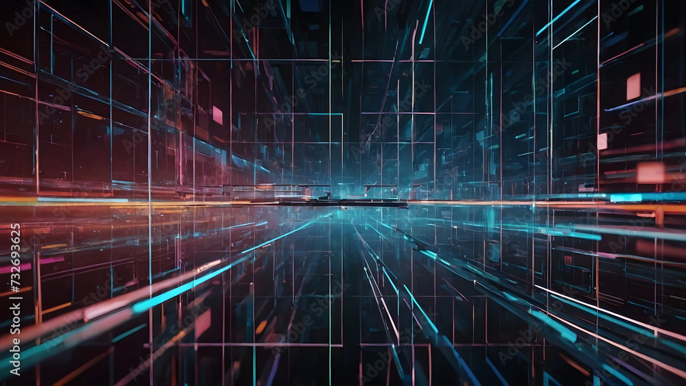 Poster futuristic concept of abstract glowing light patterns symbolizing technological innovation, energy, 