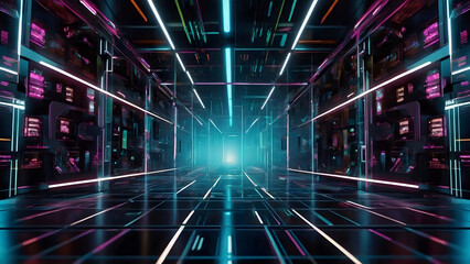 Fototapeta premium Digital Realm of Technological Symmetry and Light Motion.