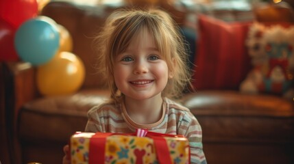 Fototapeta na wymiar Happy Toddler with a Birthday Present