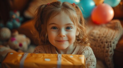 Charming Child with a Birthday Present