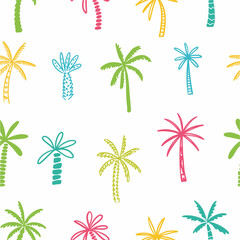 Fototapeta na wymiar Vector pattern of palm trees, hand-drawn in the style of doodles