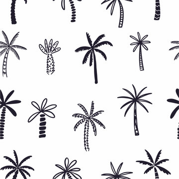 Vector pattern of palm trees, hand-drawn in the style of doodles