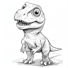 Cute baby dinosaur. A black and white drawing for a children's coloring book.