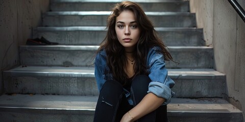 Cool young woman sitting on the stairs