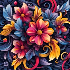3D optical illusion simplified floral elements --v 6 Job ID: faf6f28c-dcc8-498a-b281-6db7641d0ce0 - obrazy, fototapety, plakaty