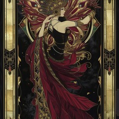   a poster in the style Art Nouveau with woman