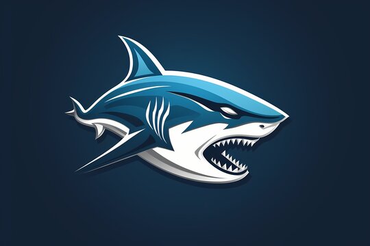 A modern and abstract shark face logo illustration, symbolizing power and confidence, set against a cool and minimalist solid background for brand impact