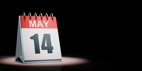 May 14 Calendar Spotlighted on Black Background