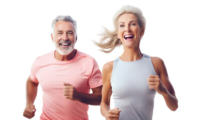 Happy middle-aged couple jogging, cut out