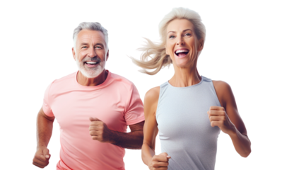 Happy middle-aged couple jogging, cut out