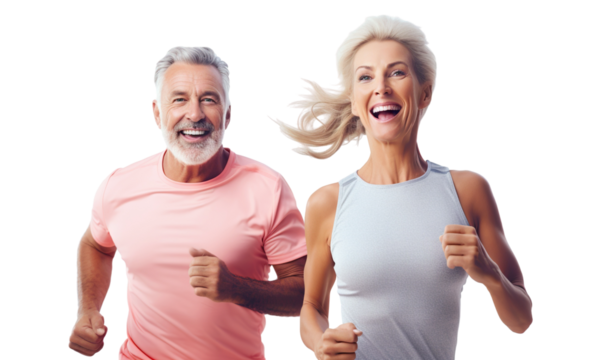 Happy middle-aged couple jogging, cut out - Powered by Adobe