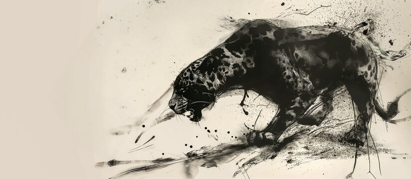 Dynamic Jaguar Ink Art Illustration with room for Copy Space