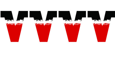 V ,Chinese brush grunge font ,designed using black and red brush handwriting, logo, symbol, icon, graphic, vector.