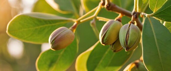 Sunset Symphony Pistachios on a Tree Branch Creating a Twilight Masterpiece