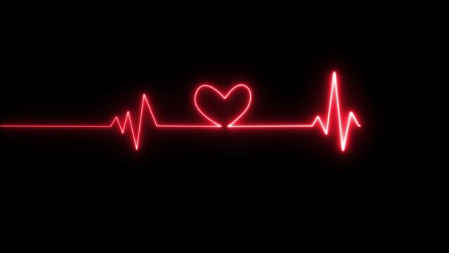 Abstract neon heartbeat signal icon animation background  