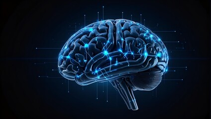 illuminated human brain blue transparent . AI technology concept  - Powered by Adobe