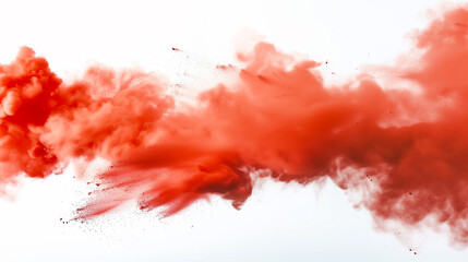 Red fog or smoke color isolated transparent special effect. Abstract red dust explosion on white background.