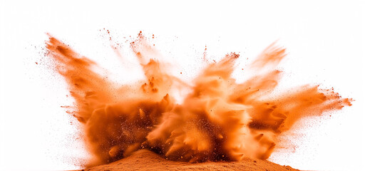 Red fog or smoke color isolated transparent special effect. Abstract red dust explosion on white background.