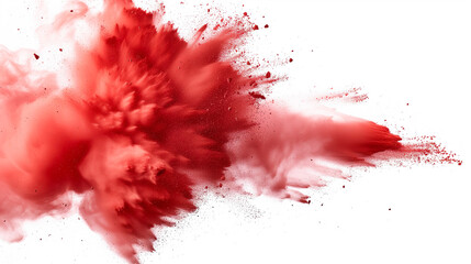 Red fog or smoke color isolated transparent special effect. Abstract red dust explosion on white background.