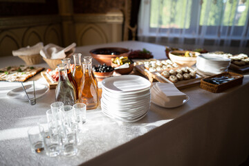 delicious snacks and drinks on the buffet table