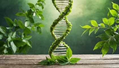 dna helix with green plants