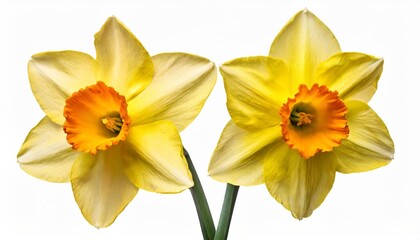 Fototapeta na wymiar two yellow narcissus daffodil narcissus amaryllidaceae isolated on white background including clipping path