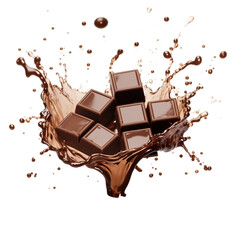 Chocolate bars with splash, isolated on transparent background