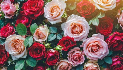 natural red and pink roses wall background