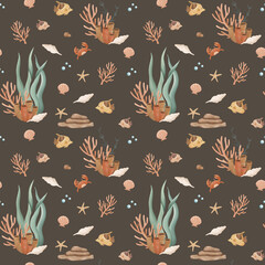 Undersea Creatures Seamless Pattern