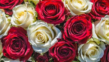 background of fresh red and white roses