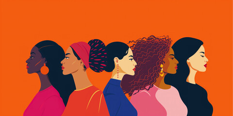Illustration of Women History Month Banner with Legacy of Female Empowerment and Women Silhouette Heads Isolated Concept.