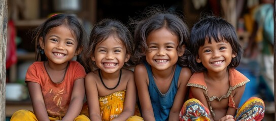 Happy faces of Indonesian children who continue to go to school despite dire economic conditions. Childhood in poor countries
