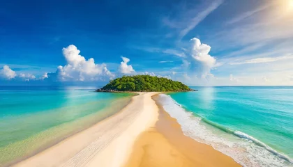 Zelfklevend Fotobehang beautiful amazing beach tropical shore background as summer landscape white sand calm sea sky banner tranquil beach scene vacation and summer holiday concept dream sunny panoramic nature paradise © Alexander